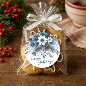 Classy Dark Aquamarin Blue Red Floral Holiday Wrea Runder Aufkleber