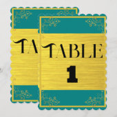 Classy Dark Blue Green & Gold Wedding Tischnummer (Vorne/Hinten)