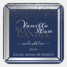 Classy Dark Blue & Silver Product Packaging Labels Quadratischer Aufkleber