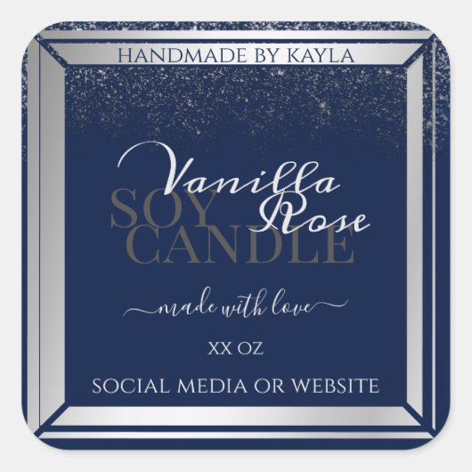 Classy Dark Blue & Silver Product Packaging Labels Quadratischer Aufkleber (Vorderseite)