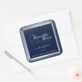 Classy Dark Blue & Silver Product Packaging Labels Quadratischer Aufkleber (Umschlag)