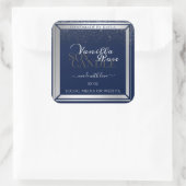 Classy Dark Blue & Silver Product Packaging Labels Quadratischer Aufkleber (Tasche)