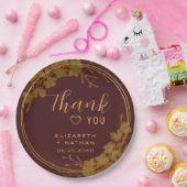 Classy Dark Burgundy & Gold Floral Vielen Dank Pappteller (Party)