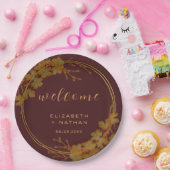 Classy Dark Burgundy & Gold Floral Willkommen Pappteller (Party)