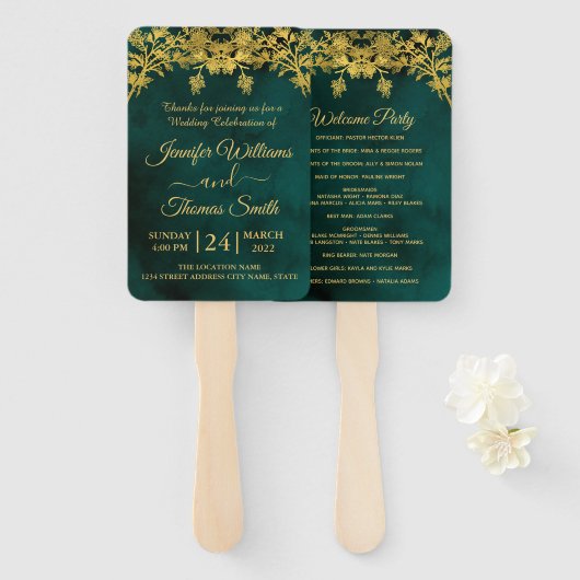 Classy Dark Green and Golden Wedding Program Fächer (Vorne und Hinten)