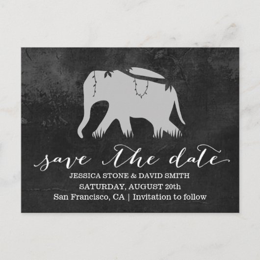 Classy Dark Jungle Elephant Wedding Save the Date Ankündigungspostkarte (Vorderseite)