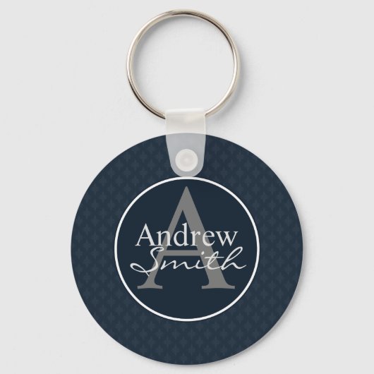 Classy Dark Navy Blue Custom Monogram Schlüsselanhänger (Vorderseite)