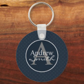 Classy Dark Navy Blue Custom Monogram Schlüsselanhänger (Vorderseite)