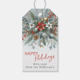 Classy Dark Red Teal Blue Floral Holiday Wreath Geschenkanhänger