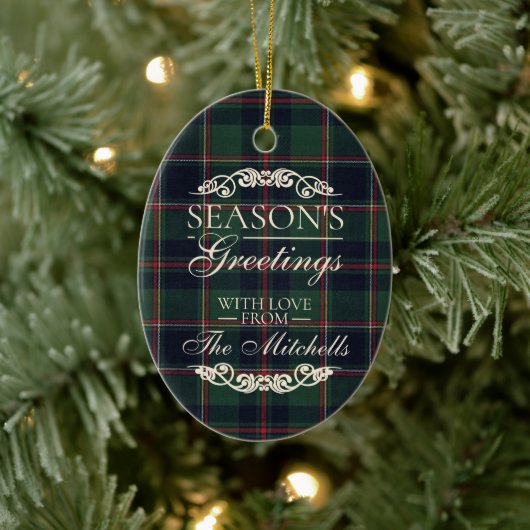 Classy Dark Red Teal Blue Floral Holiday Wreath Keramik Ornament (Baum)