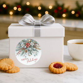 Classy Dark Red Teal Blue Floral Holiday Wreath Runder Aufkleber