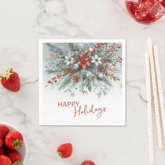 Classy Dark Red Teal Blue Green Floral Wreath Serviette (Beispiel)