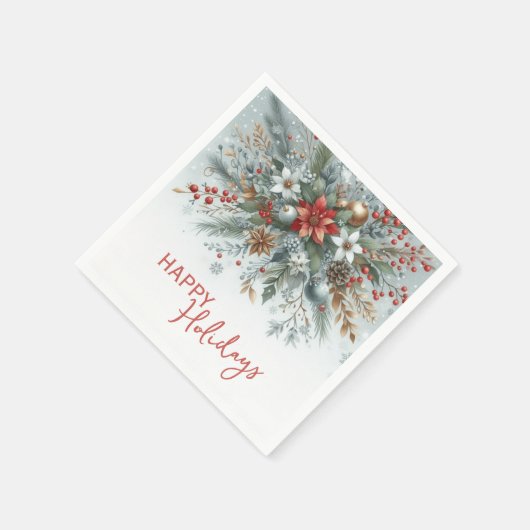 Classy Dark Red Teal Blue Green Floral Wreath Serviette (Ecke)