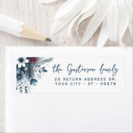 Classy Dark Teal Blue Red Floral Holiday Wreath