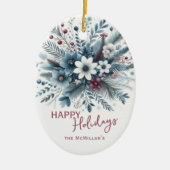 Classy Dark Teal Blue Red Floral Holiday Wreath Keramik Ornament (Vorne)