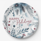 Classy Dark Teal Blue Red Floral Holiday Wreath Pappteller (Vorderseite)