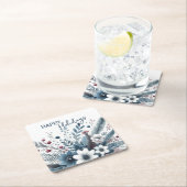 Classy Dark Teal Blue Red Floral Holiday Wreath Rechteckiger Pappuntersetzer (Vor Ort)