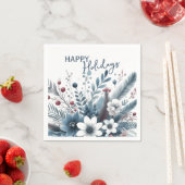 Classy Dark Teal Blue Red Floral Holiday Wreath Serviette (Beispiel)