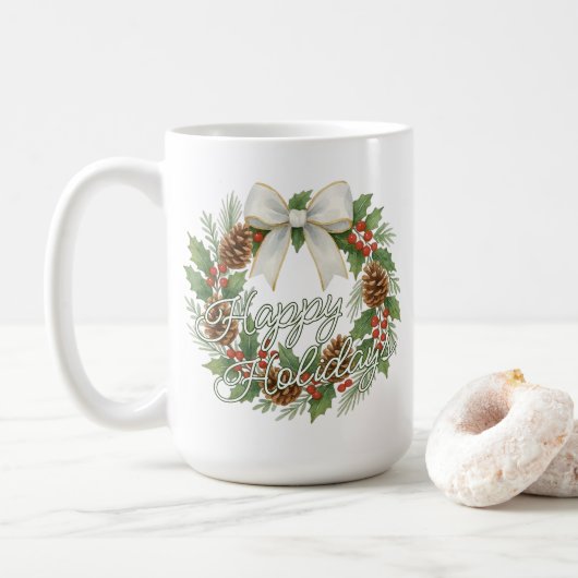 Classy December Wreath With White Bow Holiday Kaffeetasse (Mit Donut)