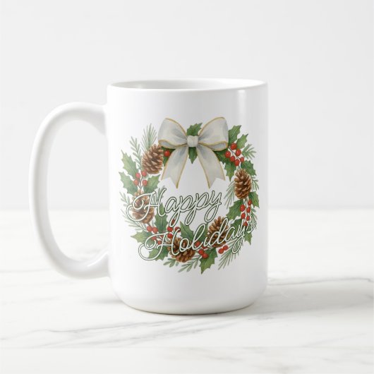 Classy December Wreath With White Bow Holiday Kaffeetasse (Links)