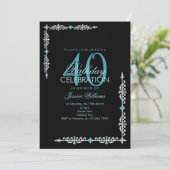 Classy Decorative Aqua Gem Birthday Einladung (Stehend Vorderseite)