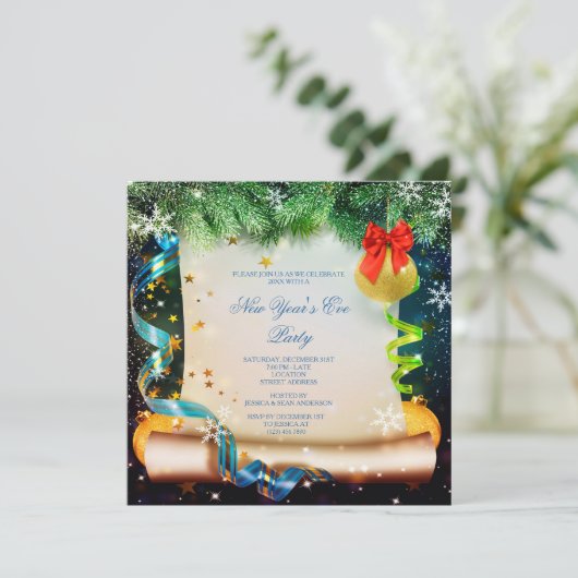 Classy Decorative Silvester Party Scroll Einladung (Stehend Vorderseite)