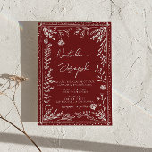 Classy Deep Red Blue Floral Modern QR Code Wedding Einladung