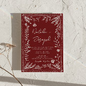 Classy Deep Red Blue Floral Modern Wedding Einladung