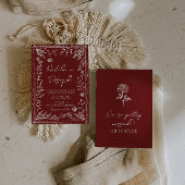 Classy Deep Red Blue Floral Modern Wedding Einladung