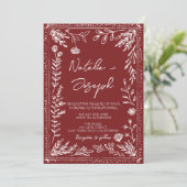 Classy Deep Red Blue Floral Modern Wedding Einladung (Stehend Vorderseite)