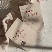 Classy Deep Red Blue QR Code Modern Wedding Einladung
