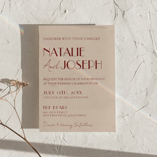 Classy Deep Red Blue QR Code Modern Wedding Einladung