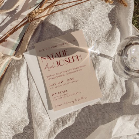 Classy Deep Red Blue QR Code Modern Wedding Einladung