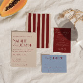 Classy Deep Red Blue Whimsical Modern Wedding Einladung