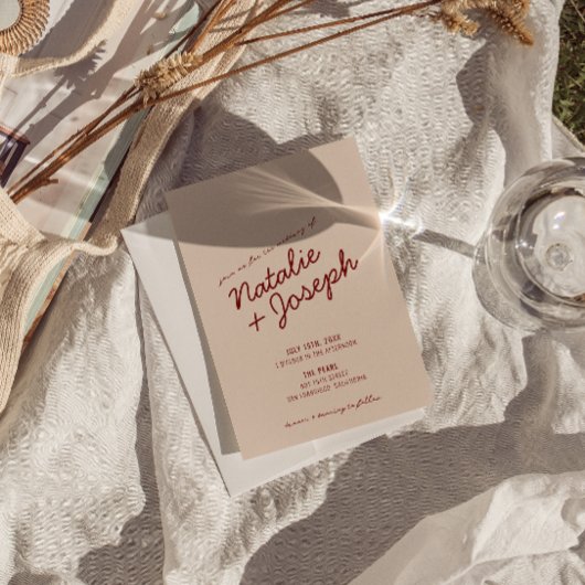 Classy Deep Red Blue Whimsical QR Code Wedding Einladung