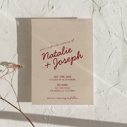 Classy Deep Red Blue Whimsical QR Code Wedding Einladung