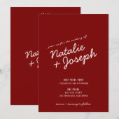 Classy Deep Red Blue Whimsical Unique Wedding Einladung (Vorne/Hinten)