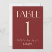 Classy Deep Red Cream Fancy Wedding Table Number Einladung (Rückseite)