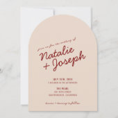 Classy Deep Red Cream Whimsical Arched Wedding Einladung (Vorderseite)