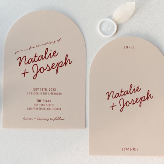 Classy Deep Red Cream Whimsical Arched Wedding Einladung