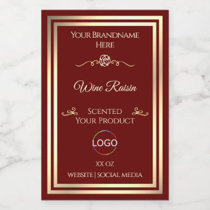 Classy Deep Red Product Label Gold Frame mit Logo Lebensmitteletikett