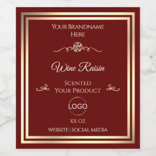 Classy Deep Red Product Label Gold Frame mit Logo Weinetikett