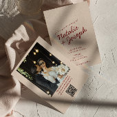 Classy Deep Red Whimsical QR Code Photo Wedding Einladung