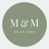 Classy Deep Sage Green Monogram Typography Wedding Runder Aufkleber (Vorderseite)