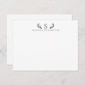 Classy Deer Antlers Grau Monogram Mitteilungskarte (Vorne/Hinten)