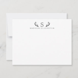 Classy Deer Antlers Grau Monogram Mitteilungskarte