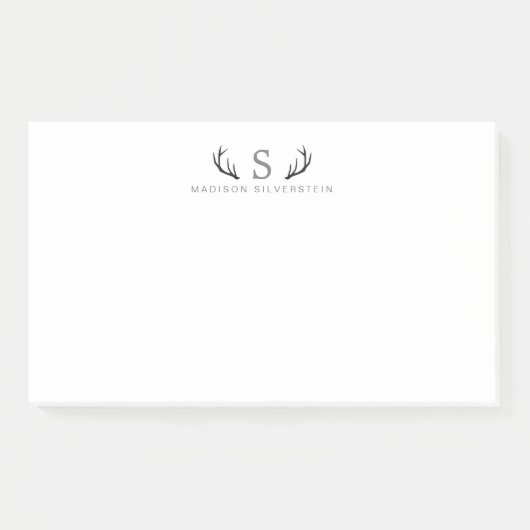 Classy Deer Antlers Grau Monogram Post-it Klebezettel (Vorderseite)