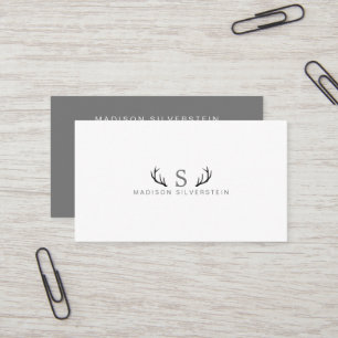 Classy Deer Antlers Grau Monogramm Beruflich Visitenkarte