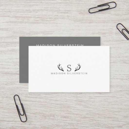 Classy Deer Antlers Grau Monogramm Beruflich Visitenkarte (Vorderseite/Rückseite Beispiel)