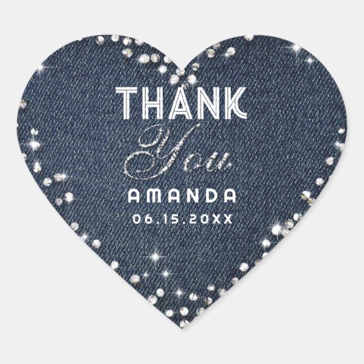 Classy Denim Diamonds Glitzer Kristall Vielen Dank Herz-Aufkleber (Vorderseite)